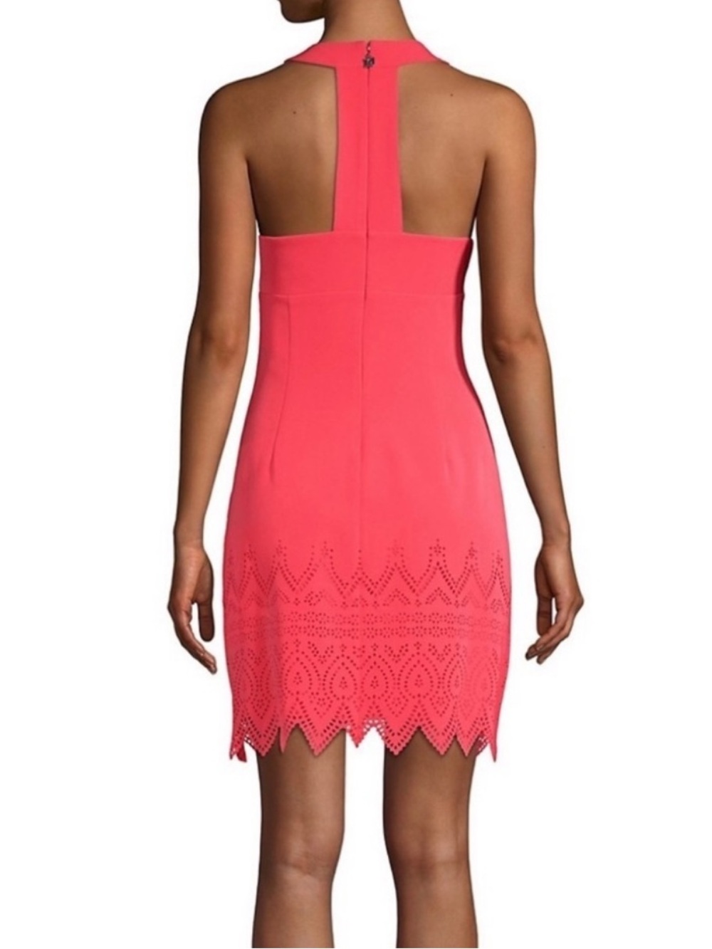 🟡3/$15 DEAL! Laundry By Shelli Segal Coral Halter Shift Dress with Laser-Cut Hem - Picture 2 of 9